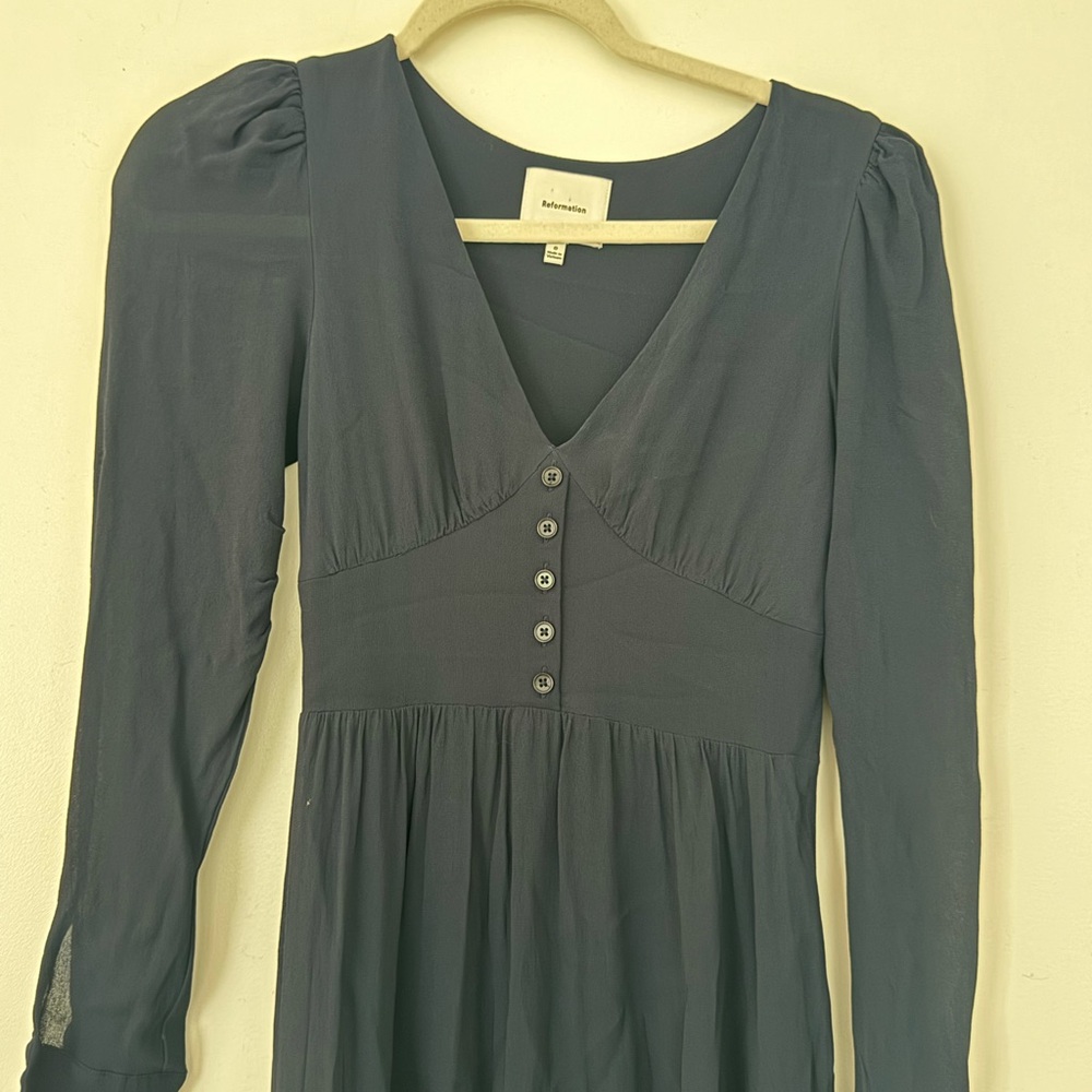 Reformation Liara Blue Long Sleeve Dress Size 0 - Picture 9 of 9